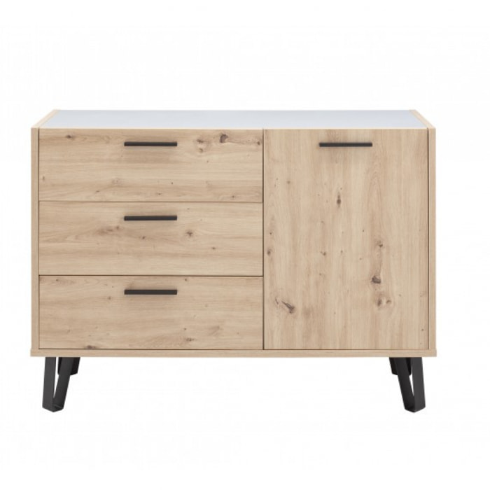 Commode 1 porte 3 tiroirs finition chêne - VITRUS