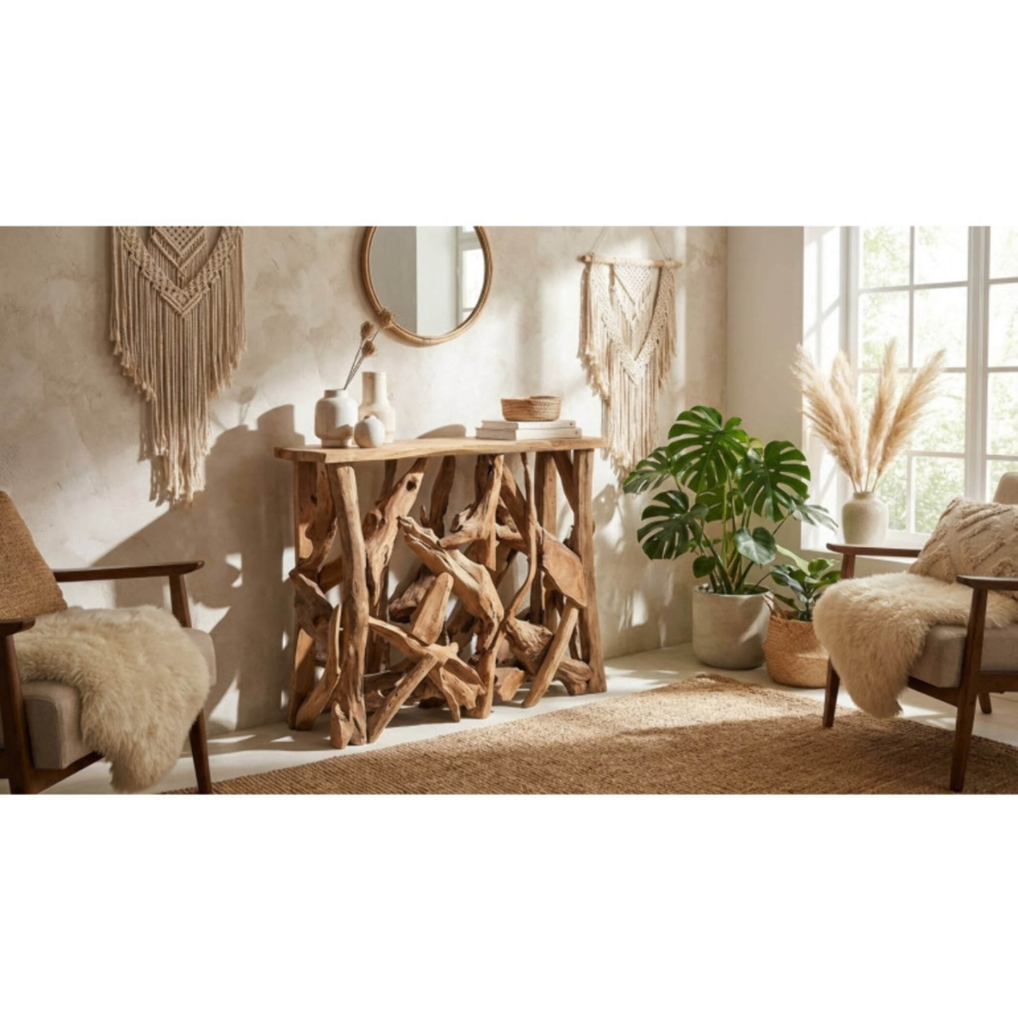 Console rectangulaire L. 98 cm en bois de teck avec plateau – BERLIOZ