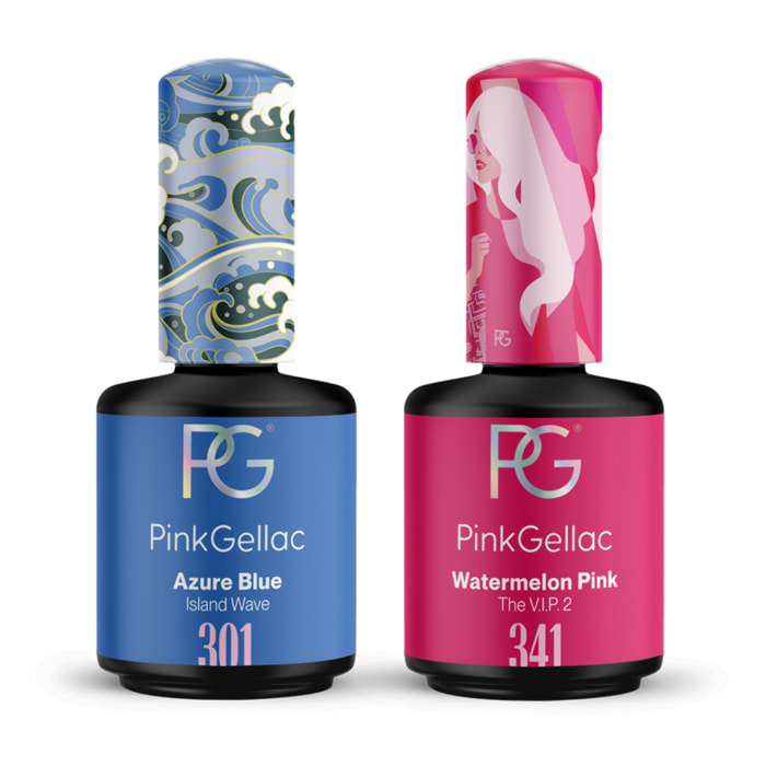 Set vernis semi-permanent - 2 x 15ml Bleu Azur & Rose Pastèque