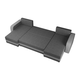 Harvey - Canapé panoramique en U 7 places convertible avec coffre en tissu bicolore - Gris