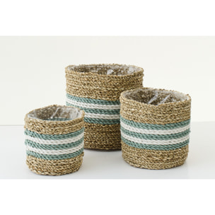 J-Line Cache-pot Ligné - rotin - naturel/turquoise - set de 3