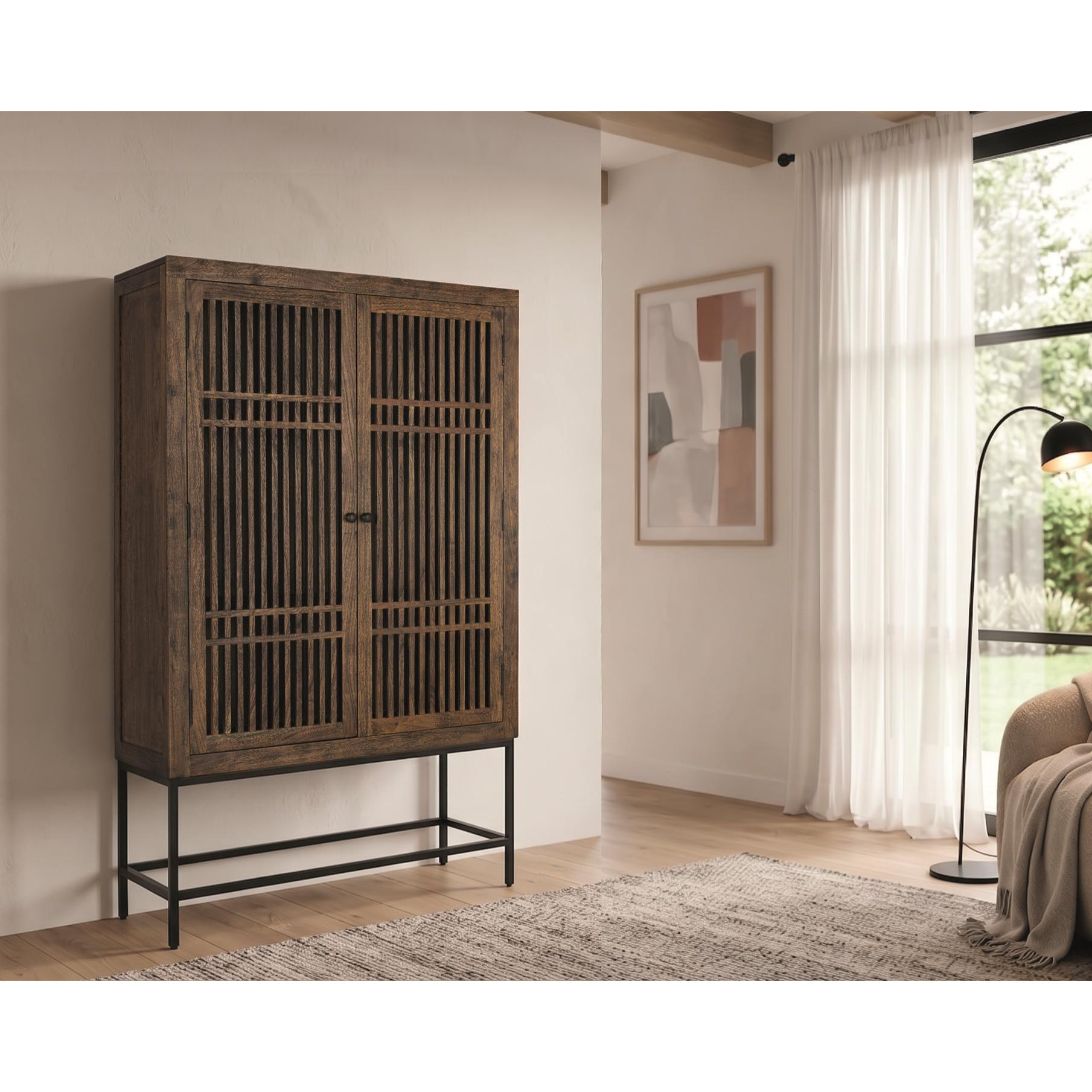 Armario de Madera de Acacia 100 Cm Estilo Industrial con Inspiración Oriental