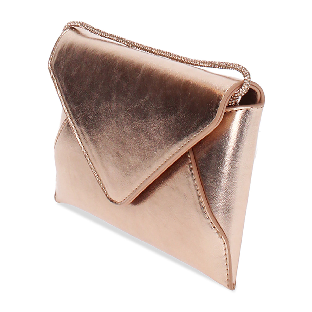 Pochette donna rosa oro in laminato con tracolla in pietre
