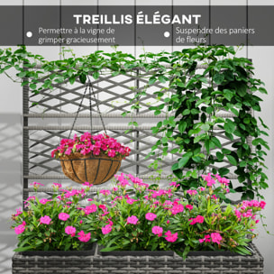 Jardinière avec treillis dim. 84L x 30l x 107H cm 3 bacs inserts d'irrigation inclus PE imitation rotin tressé gris