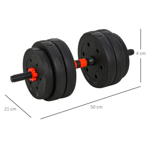 Ensemble d'haltères courtes total 25 Kg - barres incluses - entraînement musculaire & haltérophilie - acier HDPE noir rouge