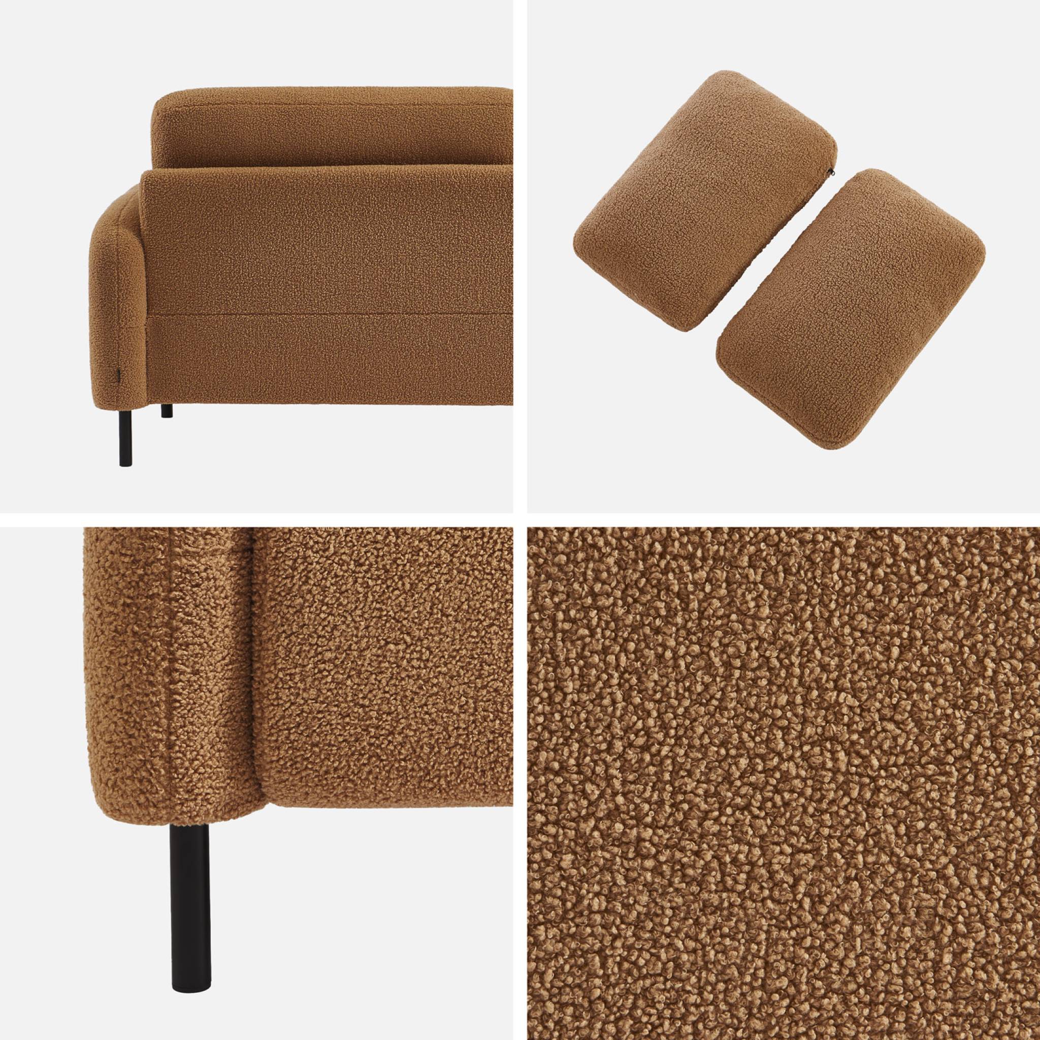 Canapé 3 places eucalyptus. bouclette beige foncé et piétement métal Teddy