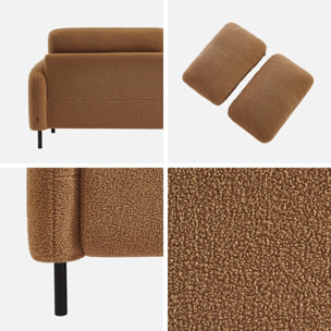Canapé 3 places eucalyptus. bouclette beige foncé et piétement métal Teddy