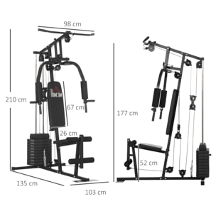 Multiestación con Estribo para Piernas Placas de Peso de 45 kg 135x103x210 cm