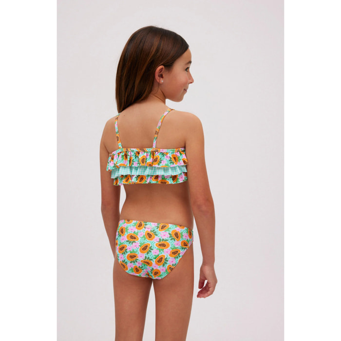 Set bikini da ragazza con volant e stampa papaya
