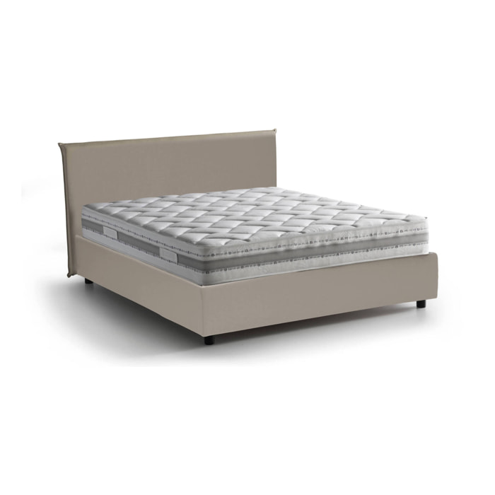 Letto matrimoniale Hackmanite, Letto contenitore con rivestimento in ecopelle, 100% Made in Italy, Apertura frontale, con materasso Cm 160x200 incluso, Tortora