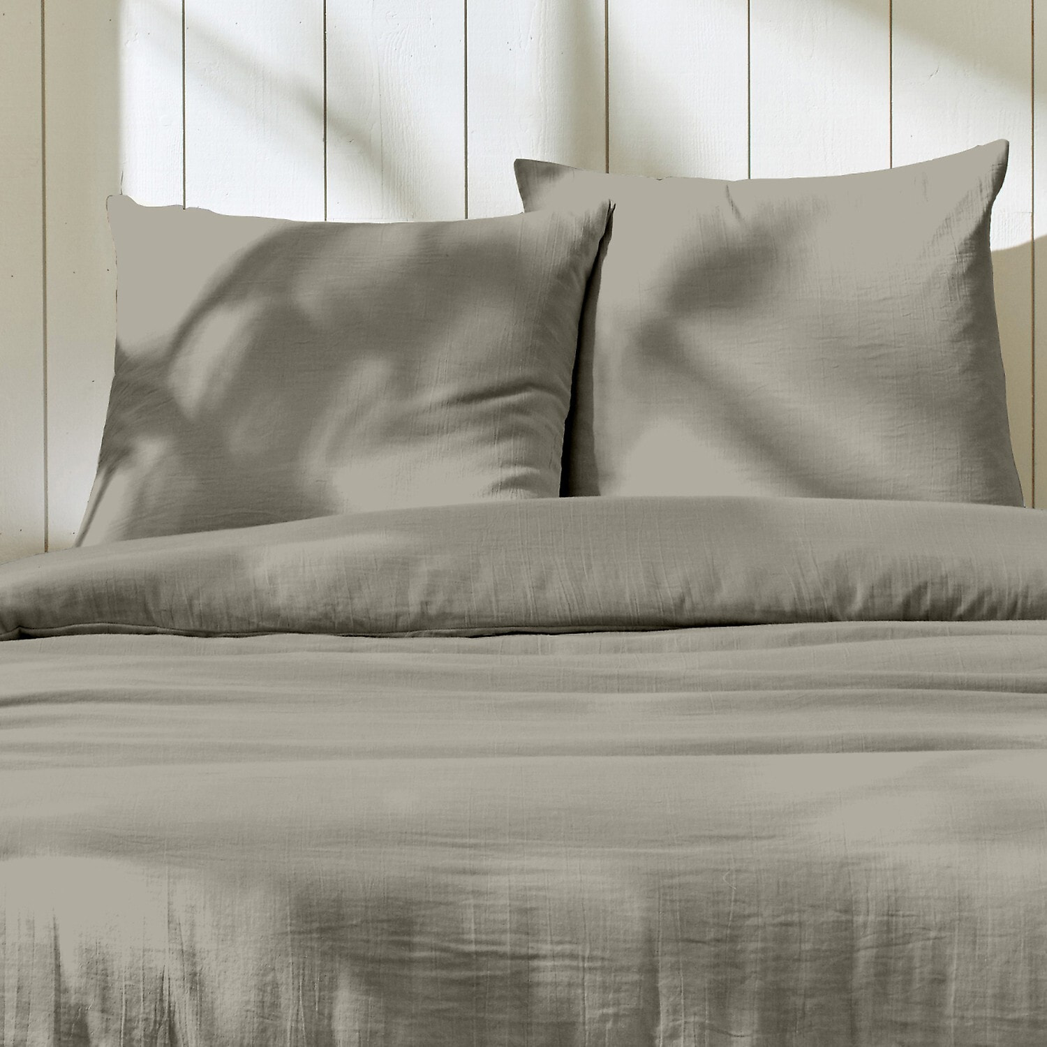 Parure housse de couette 3pcs 100% gaze de coton_gris galet