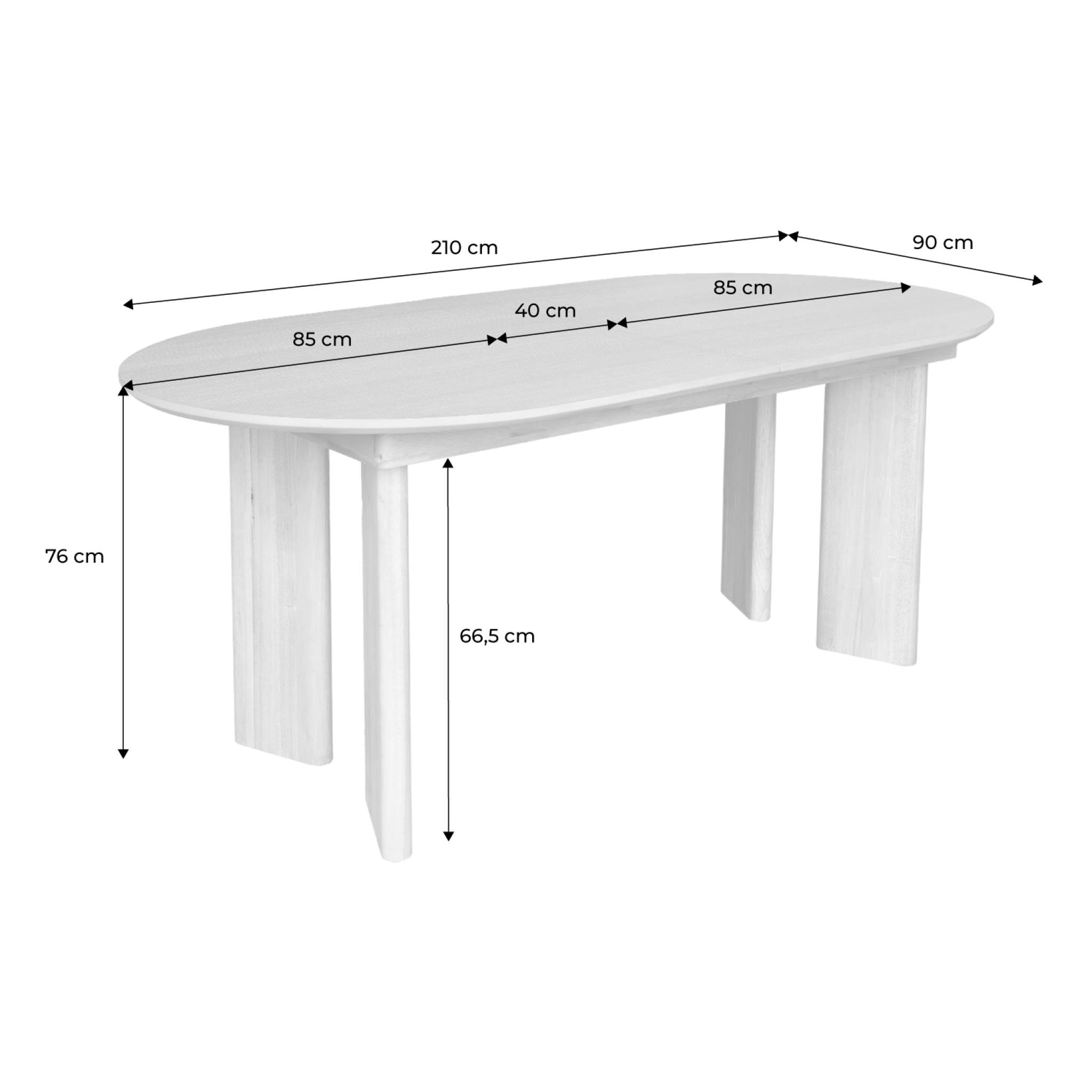Table à manger oblongue extensible bois d'hévéa et placage chêne noyer 6-8 places 170-210cm - Albane