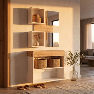 Mobile Ingresso Moderno Con Specchi E Vani A Giorno Consolle Sospesa Design Elegante Salvaspazio Per Corridoio 100 x 170 x 30 Cm Bianco E Rovere