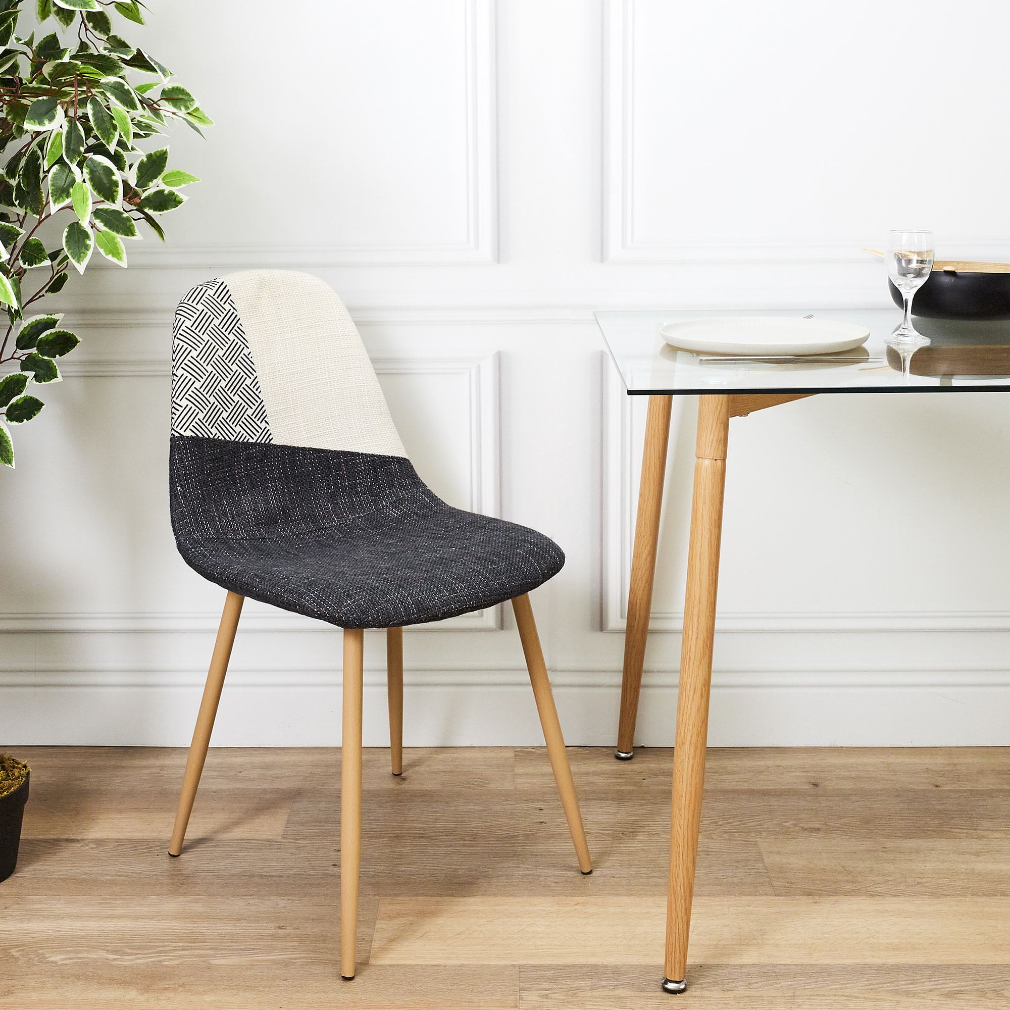 Chaise First Patchwork Noir Et Blanc - Lot De 4
