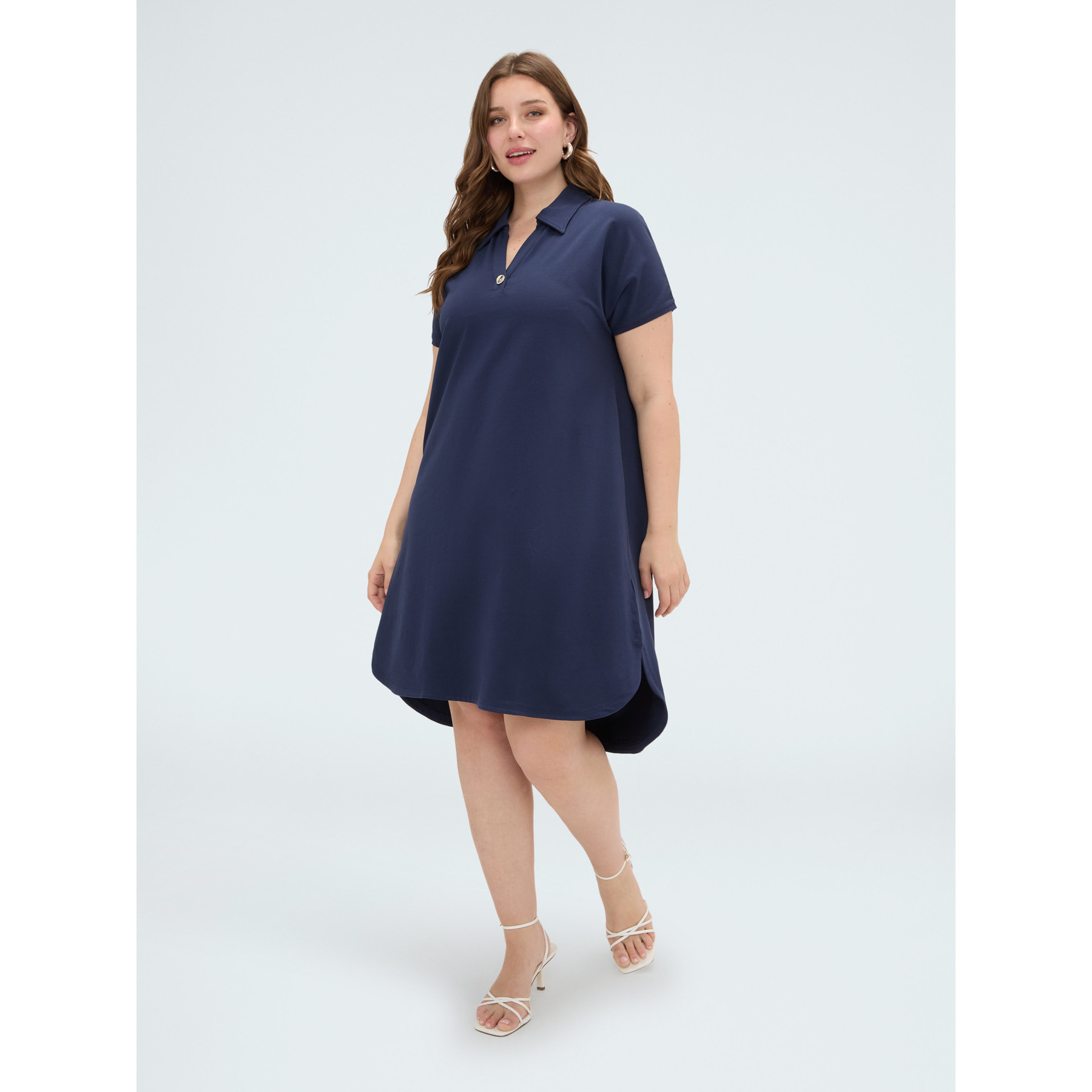 Fiorella Rubino - Vestido con cuello polo y botón joya - Azul