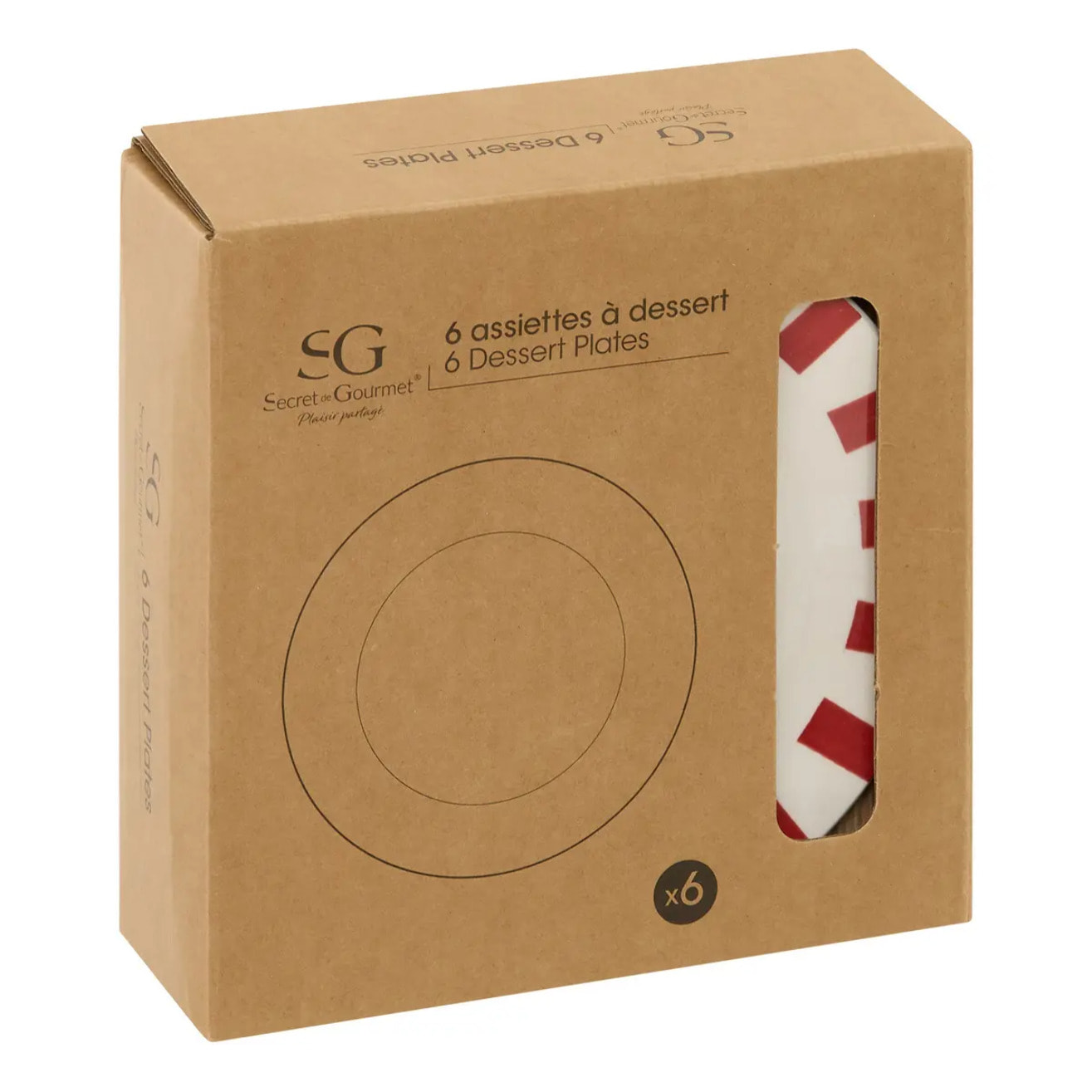 Lot de 6 assiettes dessert Cheri rouge D19xH1,8cm