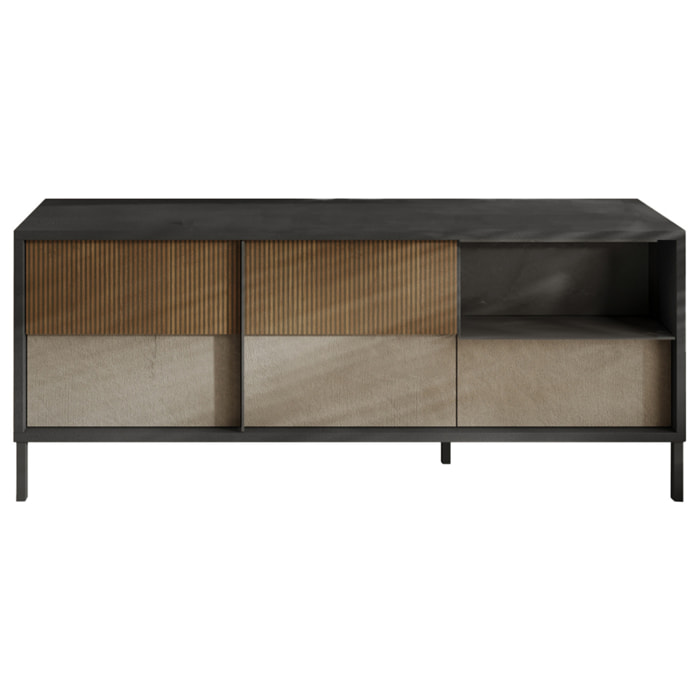 Jules - meuble tv - 2 portes et 1 tiroir - 156 cm - Gris / Bois