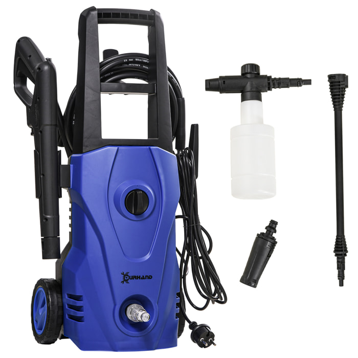 Hidrolimpiadora Lavadora de Alta Presión 1600W Caudal 432 L/h Bomba de Aluminio Presión de 135 Bar Manguera de 6 m Incluye Botella de Jabón Boquilla Cepillo 32x24x65 cm Azul