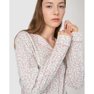 Pigiama lungo camicia in cotone asili rosa