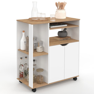 Desserte de cuisine sur roulettes avec rangements blanche