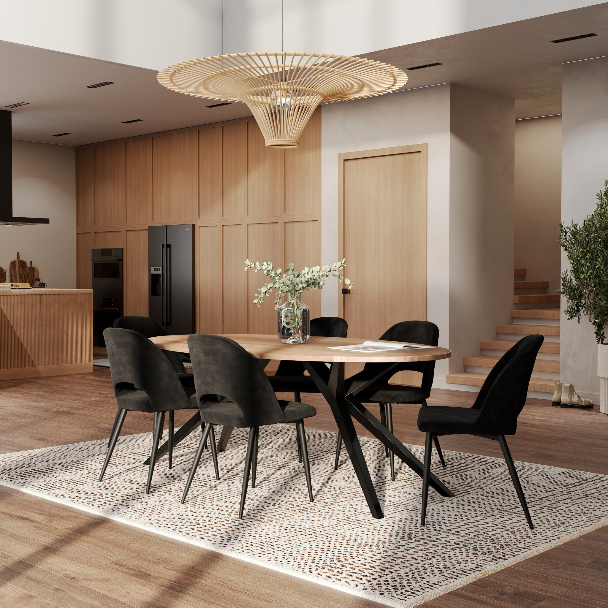 Table ovale 8 personnes en bois d'acacia et pieds en métal 200 cm - Matara