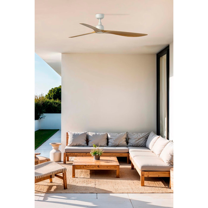 OUTWOOD L Ventilateur de plafond blanc/bois chêne IP44