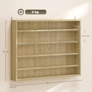Vitrina Expositora Vitrina de Pared con Estantes Ajustables y 2 Puertas Correderas de Vidrio para Colecciones Perfumes Figuras de Decoración 80x9,5x60 cm Roble