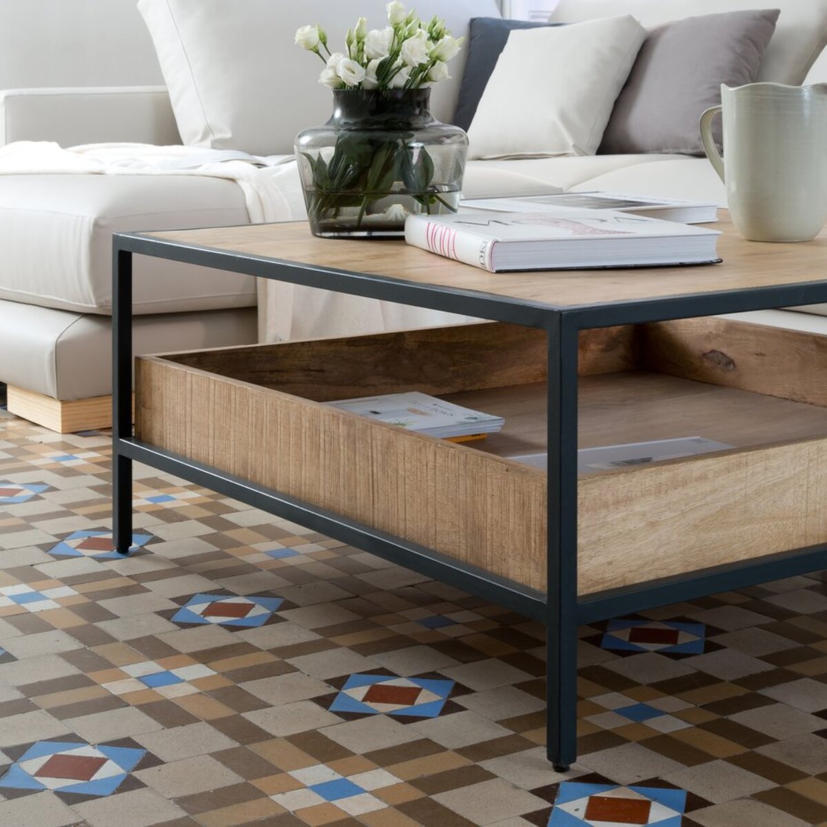 Table basse Boston -bois massif de manguier-couleur bahamas naturelles 90 x 40 x 90 cm