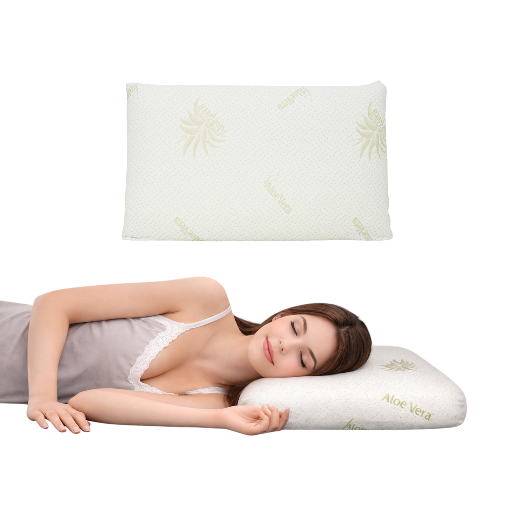 Guanciale Memory Foam Modello Saponetta con Federa all'Aloe Vera Cuscino Sfoderabile, Traspirante e Morbido