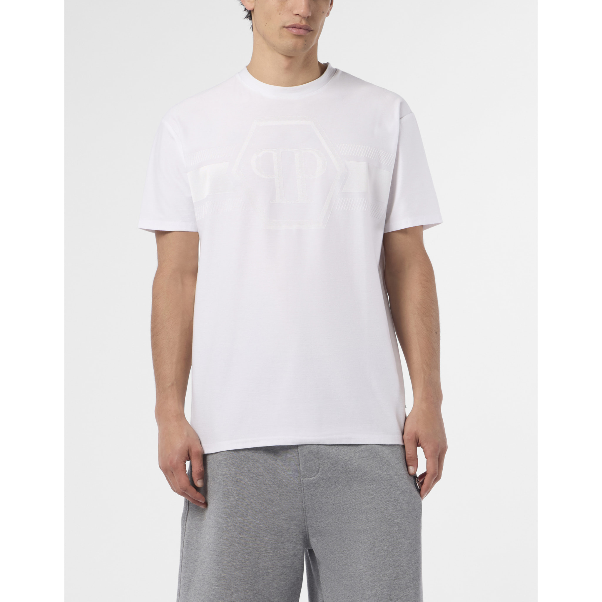 PHILIPP PLEIN Round Neck T-Shirt Jacquard Hexagon Line
