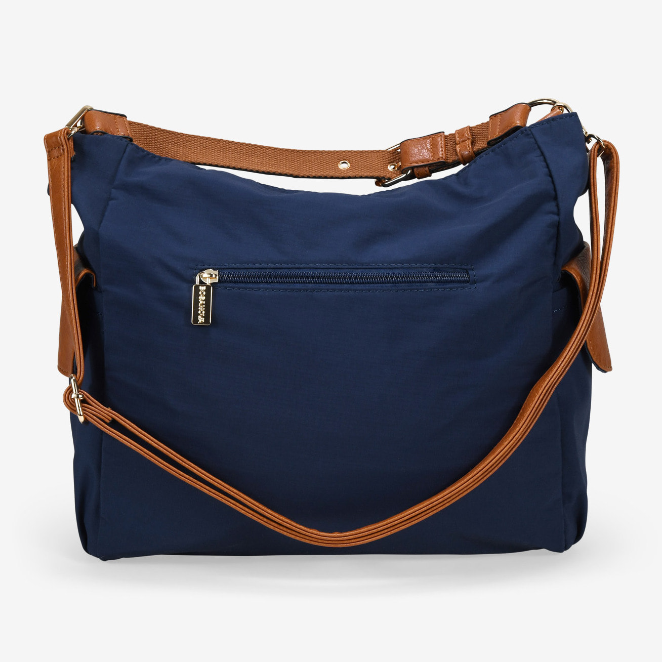 Bolso de hombro azul en nailon con bolsillos