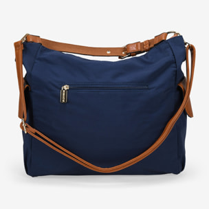 Bolso de hombro azul en nailon con bolsillos