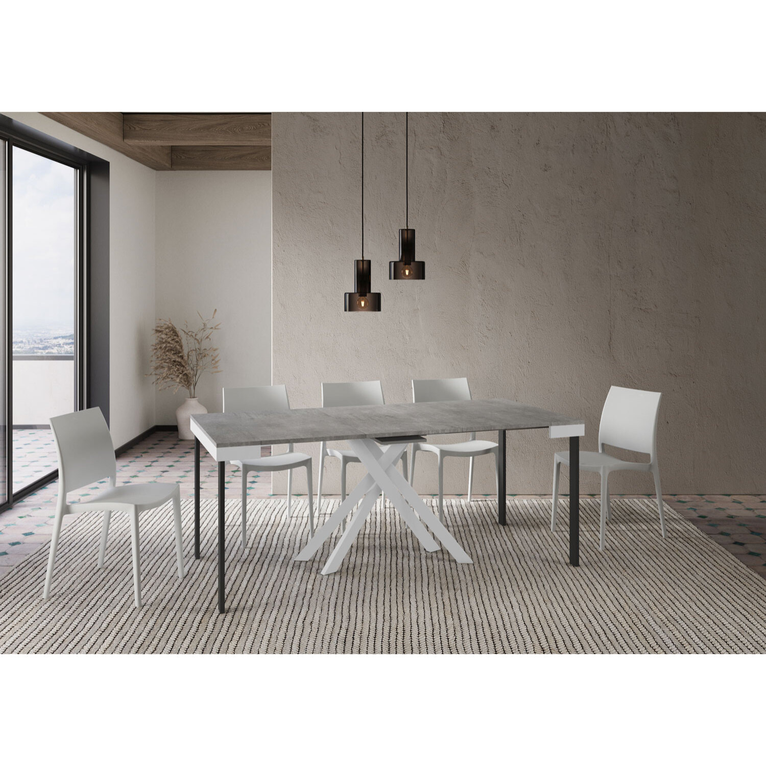 Consola extensible 90x40/196 cm Krack Small Evolution cemento estructura blanca