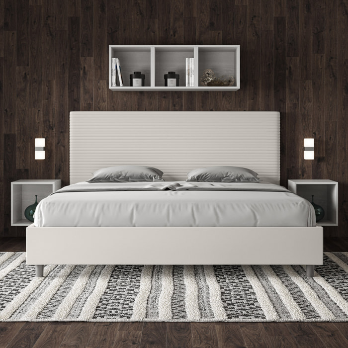 Letto matrimoniale king size con rete imbottito 180x200 similpelle bianco Focus