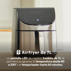 MasterPro ROCKET 700 - Freidora de Aire 1800W 7L - 12 Programas - Pantalla LED Táctil - Temperatura Ajustable - Recetario Online - Fácil Limpieza
