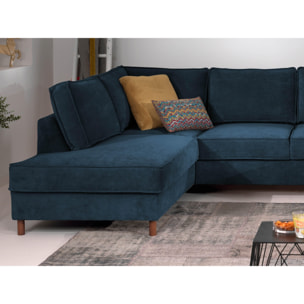 Jake - canapé panoramique d'angle gauche - convertible avec coffre - 7 places - en velours côtelé - Bleu Ardoise