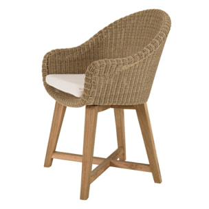 KALLY - Lot 2 fauteuils jardin rotin synth. et coussin pieds croisés