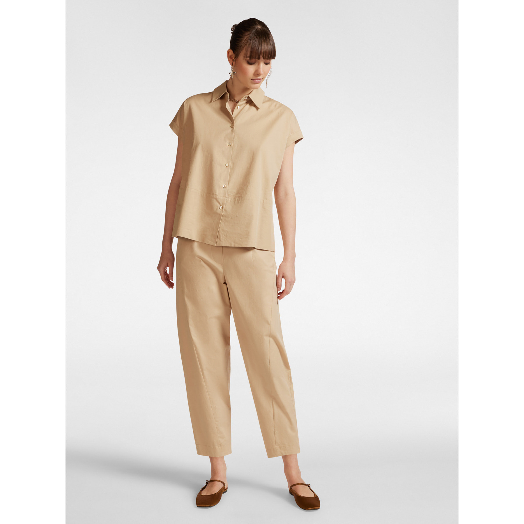 Elena Mirò - Pantalón globo de algodón elástico - Beige