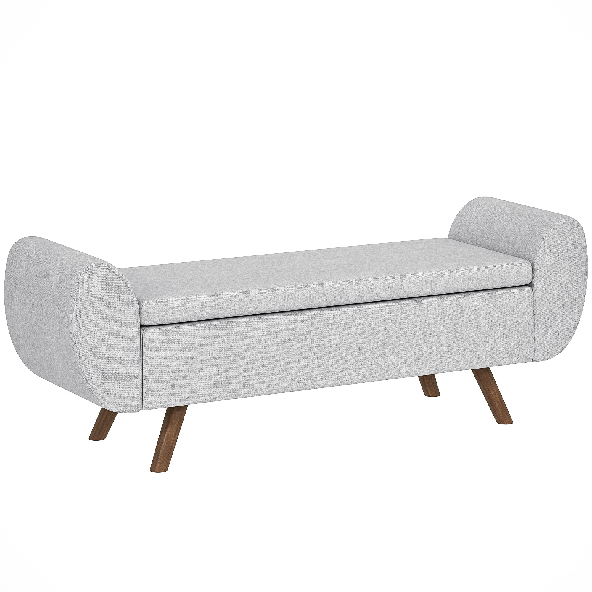 Banc coffre design - banquette avec rangement - dim. 132 x 42 x 50 cm - piètement bois tissu gris clair