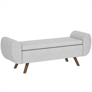 Banc coffre design - banquette avec rangement - dim. 132 x 42 x 50 cm - piètement bois tissu gris clair