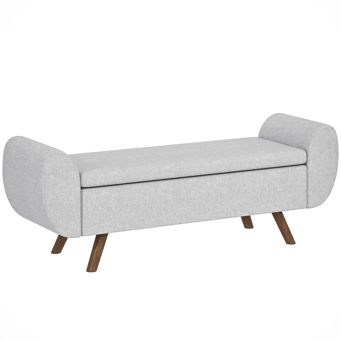 Banc coffre design - banquette avec rangement - dim. 132 x 42 x 50 cm - piètement bois tissu gris clair