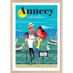 Affiche Le pont des amours Affiche + cadre en bois - Chêne