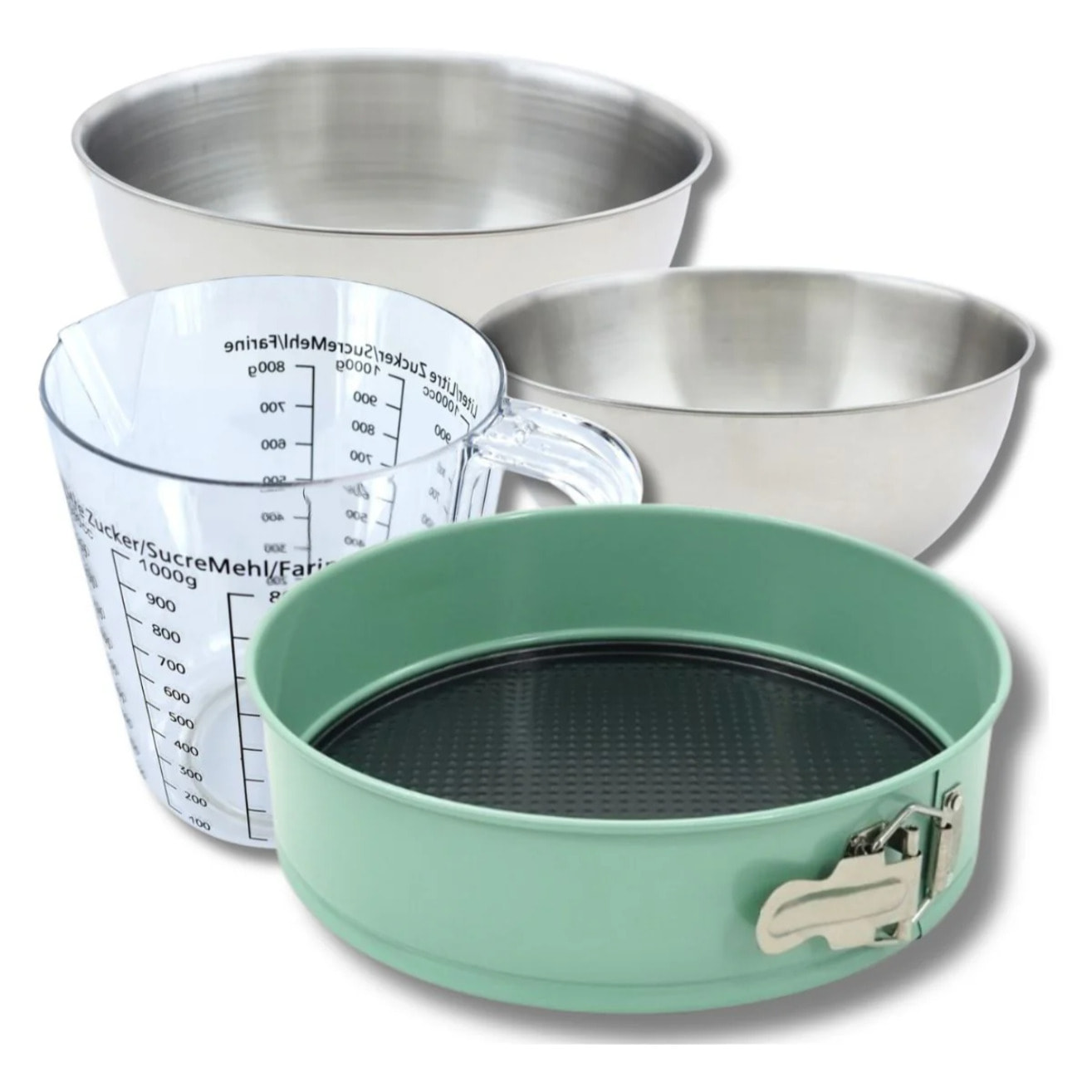 Set pâtisserie avec moule à manqué 25 cm, 2 bols à mixer, verre mesureur et spatule Zenker