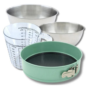 Set pâtisserie avec moule à manqué 25 cm, 2 bols à mixer, verre mesureur et spatule Zenker