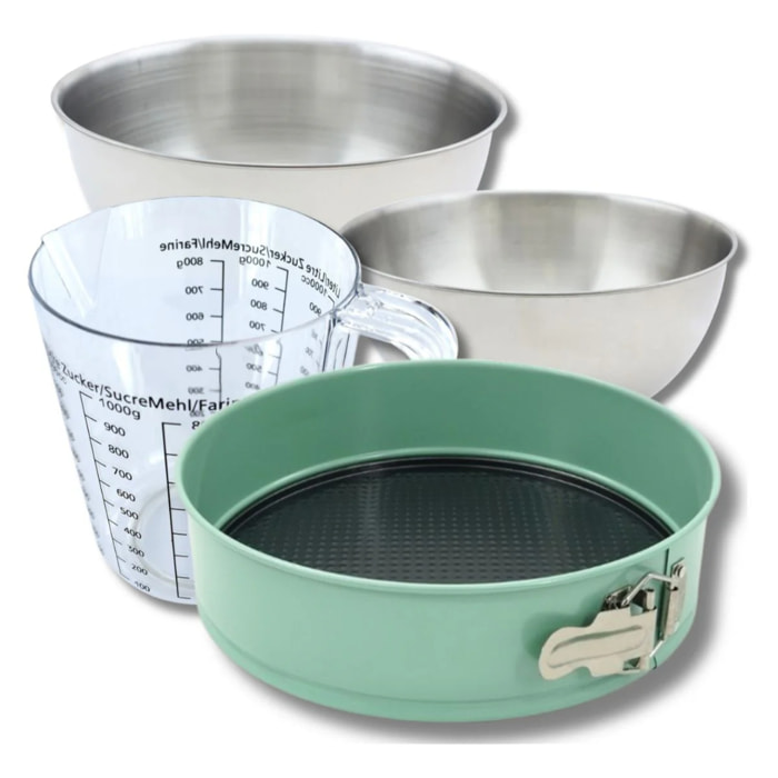 Set pâtisserie avec moule à manqué 25 cm, 2 bols à mixer, verre mesureur et spatule Zenker