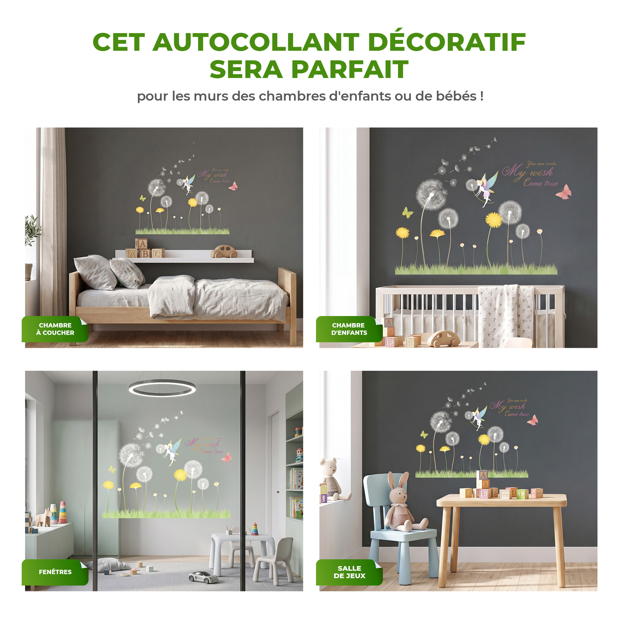 Stickers Muraux décoration adhésifs Pissenlit et petite fée