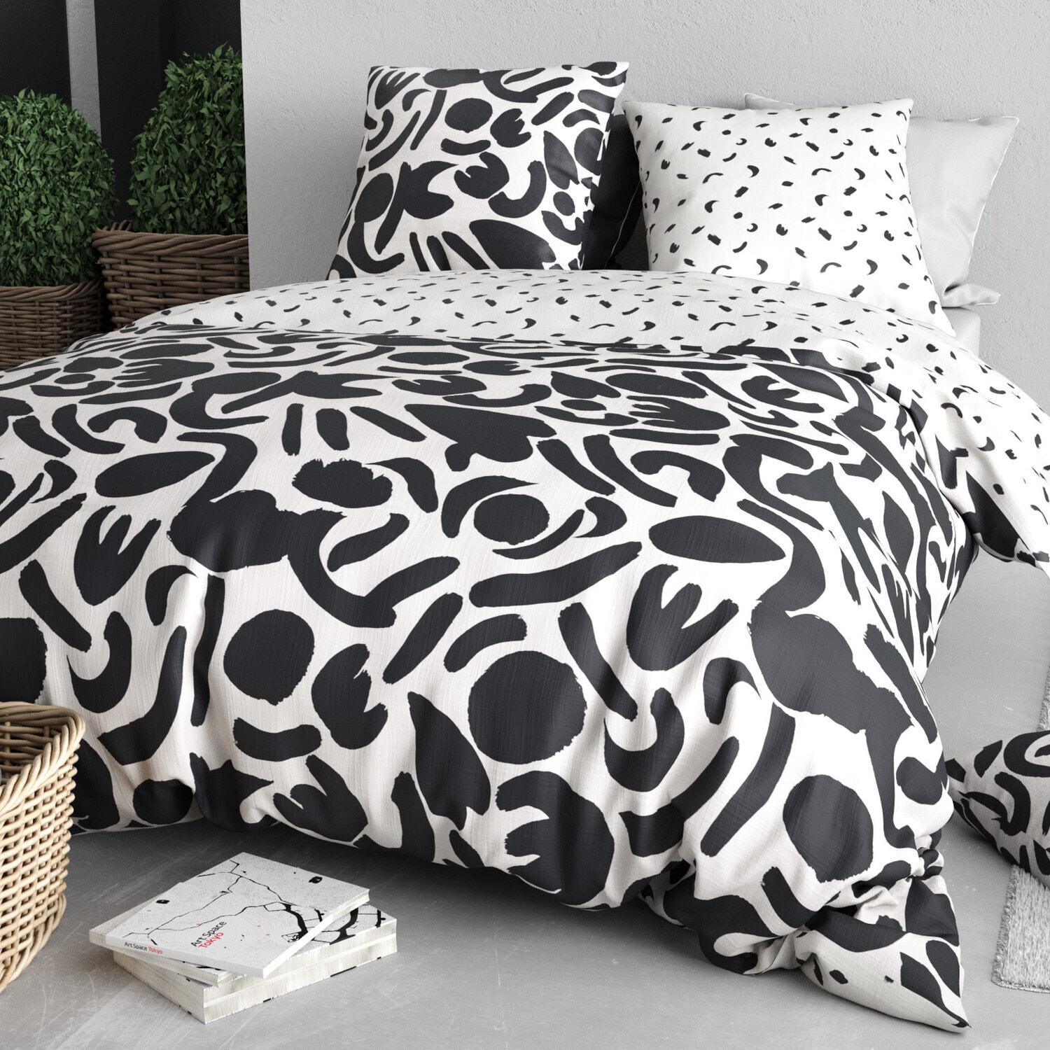 Parure housse de couette imprimé 100% coton - maori - noir