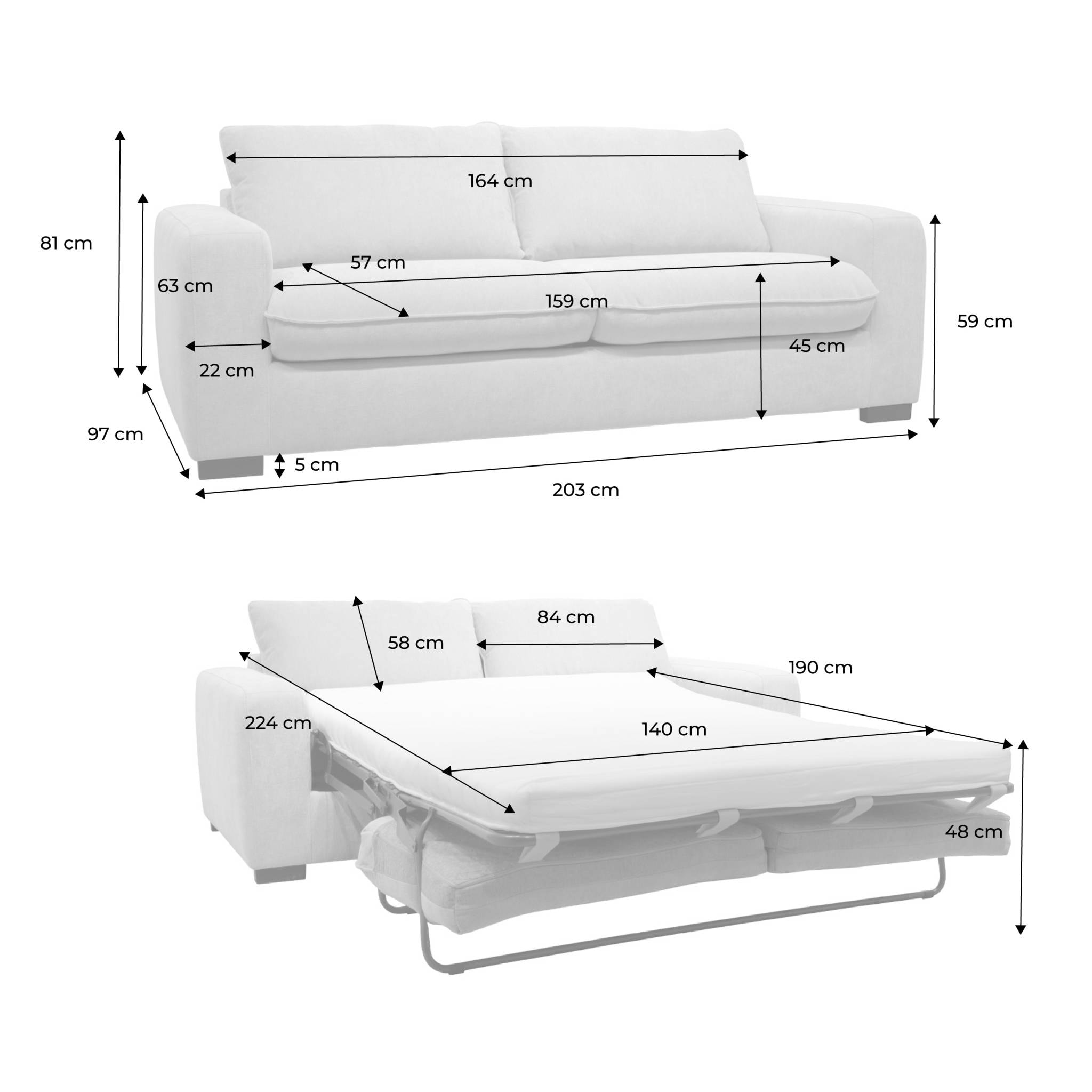 Canapé lit convertible 3 places tissu chenille avec matelas 10cm - Fabriqué en France NIDO