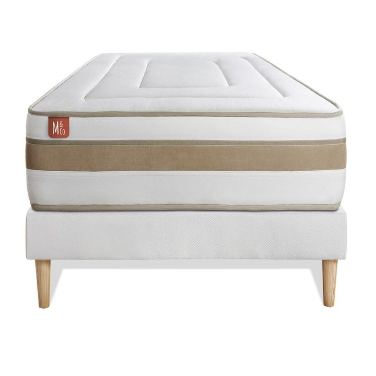 Ensemble Matelas Le Raffiné - 26cm - Ressorts ensachés et mémoire de forme - Confort haut de gamme, impact réduit. - Sommier Tapissier Blanc