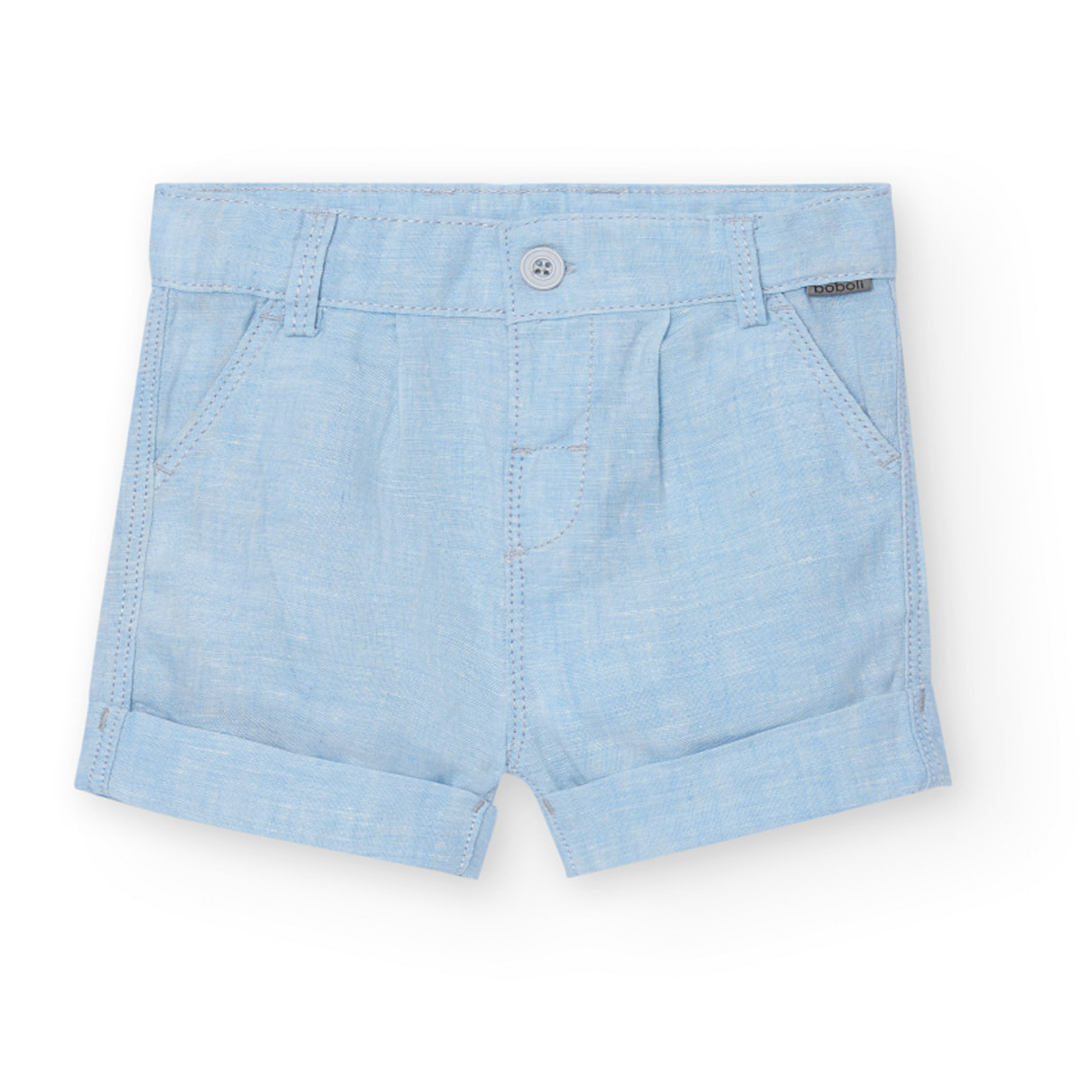 Bermudas lino bicolor niño, algodón liso, azul